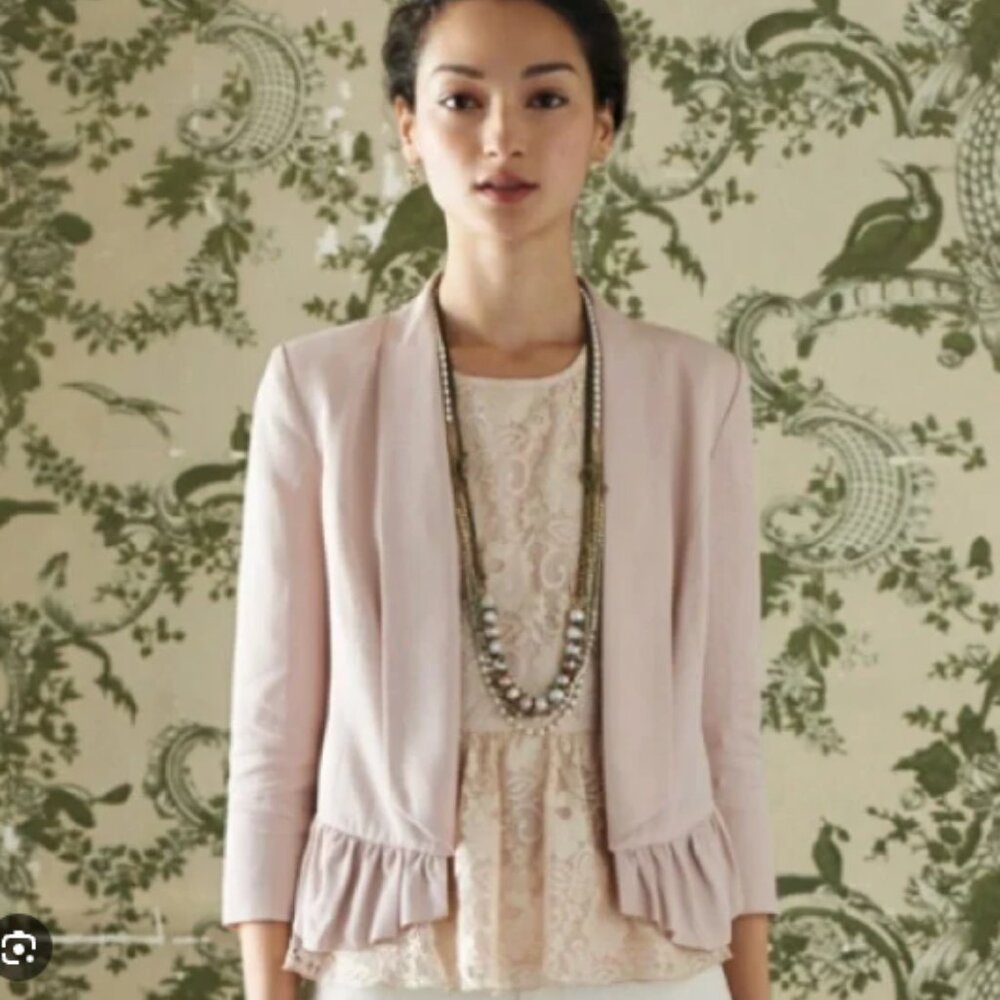 ANTHROPOLIGIE Cartonnier Open Front Blazer Jacket Dusty Rose Pink Medium